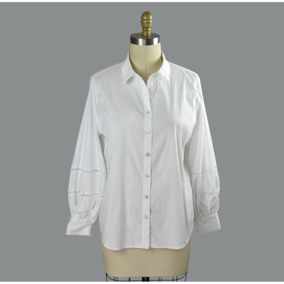 CHICO'S COTTON POPLIN WHITE BILLOW-SLEEVE TOP - Picture 2 of 8